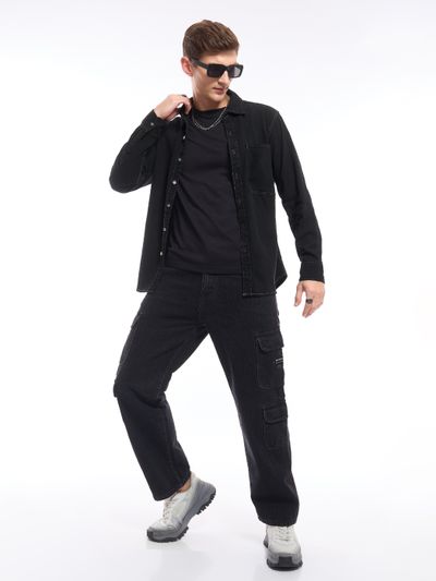 Black Contrast Stitch Men's Denim Shirt Black Contrast Stitch Men's Denim Shirt